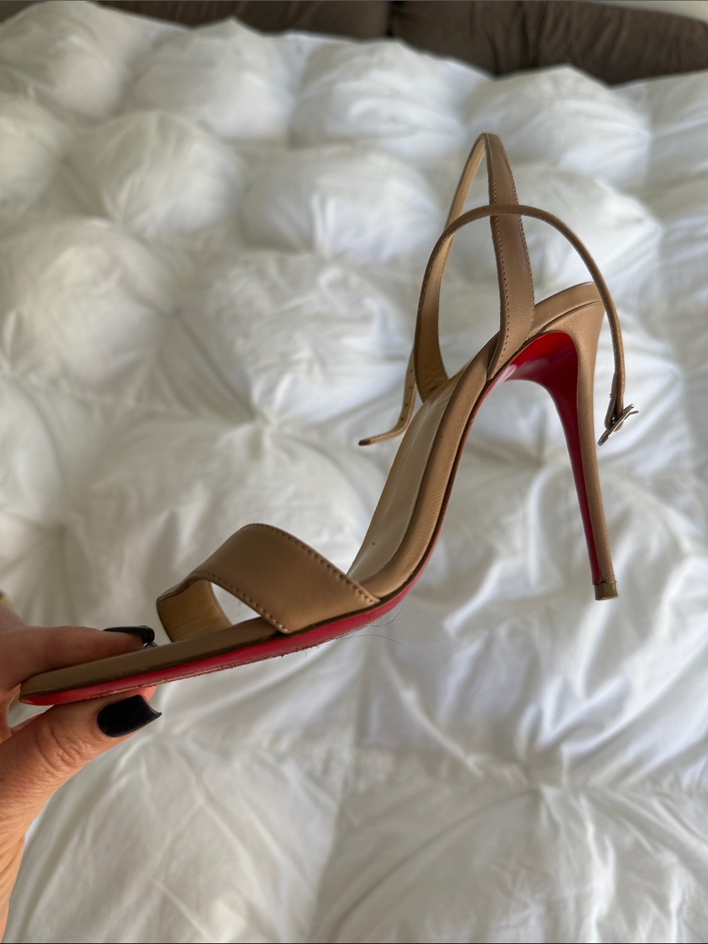 Christian Louboutin Nude/Taupe Strappy Open-Toe Leather Heels - Picture 5 of 6